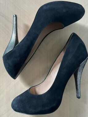 Jean-Michel Cazabat black suede 4 inch heels with silver heel women’s size 7.5